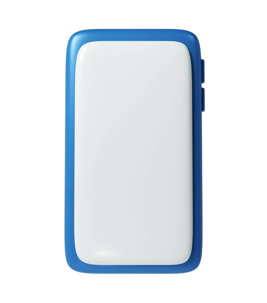 3D Render blue Smartphone icoon mockup met blanco wit scherm op witte achtergrond illustratie. Schattig element voor heden, verjaardag of banner. - Foto, afbeelding