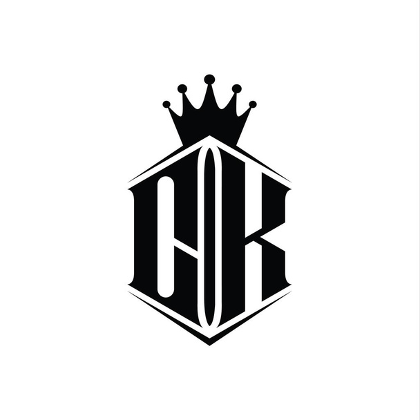 CK Letter Logo monogram hexagon shield shape crown with sharp style design template - Photo, Image