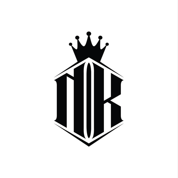 NK Letter Logo monogrammi kuusikulmio kilpi muoto kruunu terävä tyyli suunnittelu malli - Valokuva, kuva