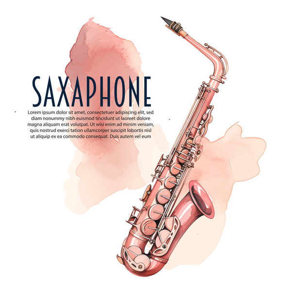 saxofoon gemaakt met aquarel penseelstreken en muzikale noten. Vecor illustratie. Muziekfestival - Vector, afbeelding