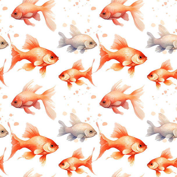 Υδατογραφία ανατολίτικο μοτίβο με κυπρίνοι ουράνιο τόξο. Απρόσκοπτη ανατολίτικη υφή με μεμονωμένα ψάρια ζωγραφισμένα στο χέρι. Ασιατικό φυσικό υπόβαθρο σε διάνυσμα - Διάνυσμα, εικόνα