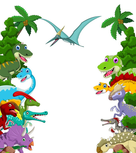 Мультфильм про динозавров с пейзажем
 - Вектор,изображение