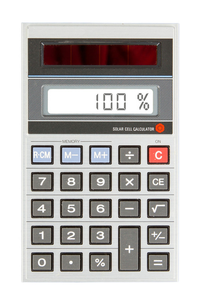 Calculadora antigua que muestra un porcentaje - 100 por ciento
 - Foto, Imagen