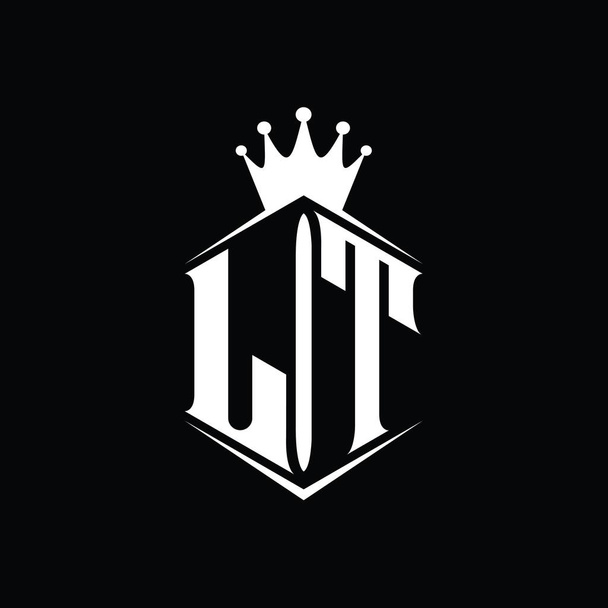 LT Letter Logo monogram hexagon shield shape crown with sharp style design template - Photo, Image