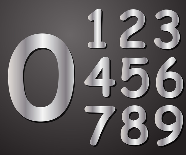 Digits in silver from 0 to 9, vector illustration - Wektor, obraz