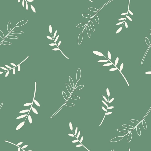 Листя з гілками на зеленому тлі. Безшовний ботанічний візерунок для текстилю. Векторні. - Вектор, зображення