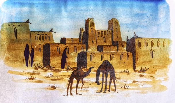 Pyro Aquarelle arte pintura bereber Marruecos, África del Norte - Foto, imagen