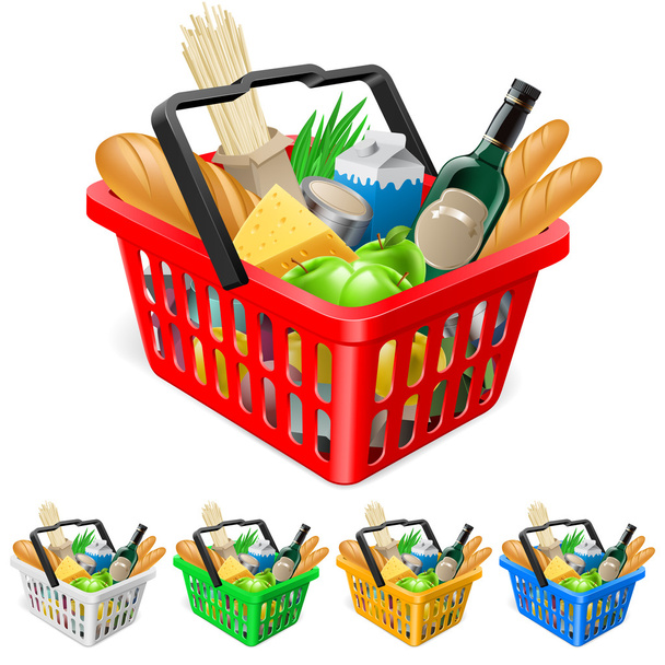 Shopping basket with foods. - Вектор, зображення