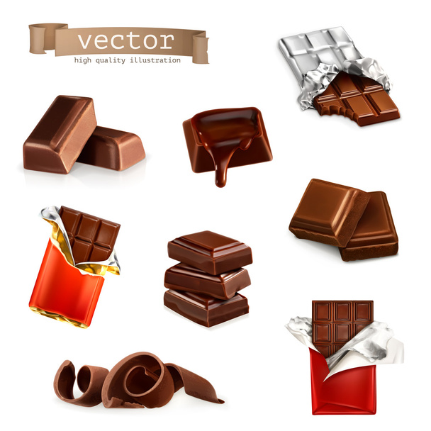 Chocolate bars and pieces, vector set - Vector, Image