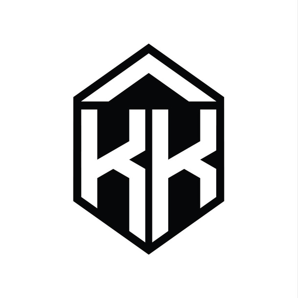 KK Letter Logo monogram egyszerű hatszög pajzs alakú elszigetelt stílus design sablon - Fotó, kép