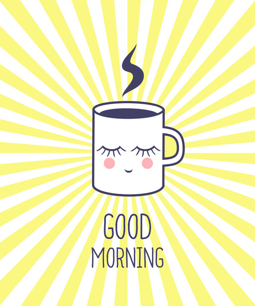 Kubek kawy i dobre rano życzyć plakat - Wektor, obraz