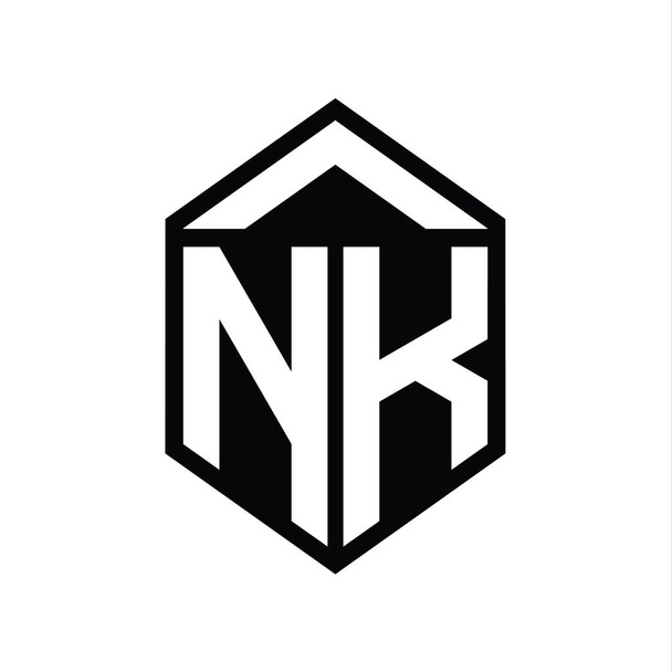 NKレターロゴモノグラム シンプルな六角形シールド形の孤立したスタイルデザインテンプレート - 写真・画像