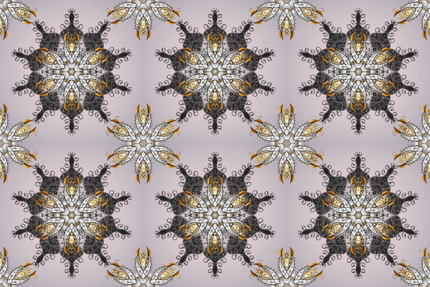 Raster hand-drawn mandala, colored abstract pattern on a white, neutral and gray colors. - Photo, Image