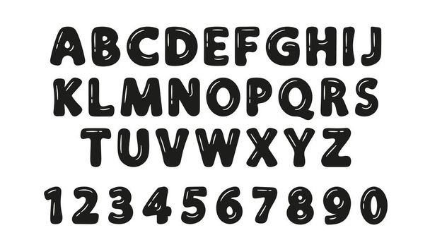 Speelse zwart-wit lettertype in Bubble Gum Style, straalt een leuke, jeugdige sfeer, waardoor het perfect voor creatieve ontwerpen en opvallende projecten. Monochroom-alfabet, vectorillustratie, Typeset - Vector, afbeelding