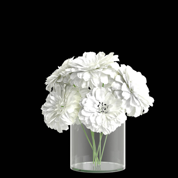 3D-Illustration der Blumenvase Dekoration isoliert auf schwarzem Hintergrund - Foto, Bild