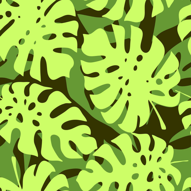 αδιάλειπτη μοτίβο σε πράσινες αποχρώσεις από το περίγραμμα των τροπικών φύλλων, υφή, σχέδιο - Διάνυσμα, εικόνα