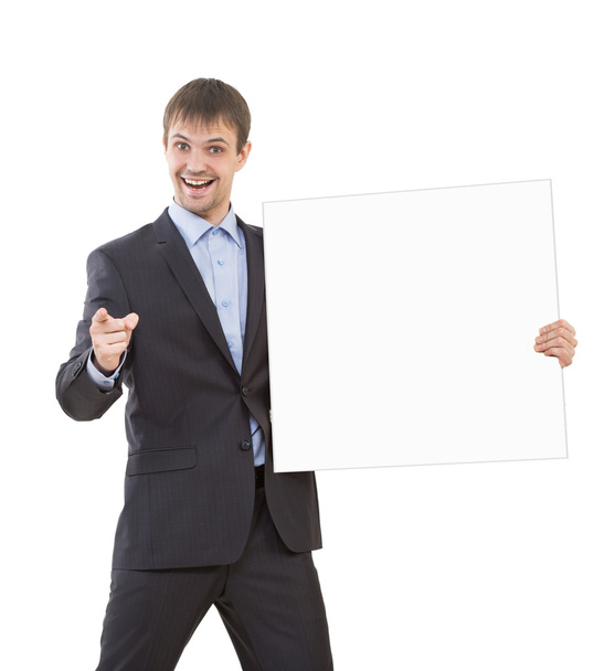 business man shows a finger  blank  signboard - Fotó, kép