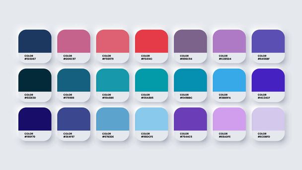 Farbpalette, Farbmuster in RGB, HEX Farben, Helle Farbe in HEX Codes Katalog, Farbpalette, Bunte Töne. Vektorillustration - Vektor, Bild
