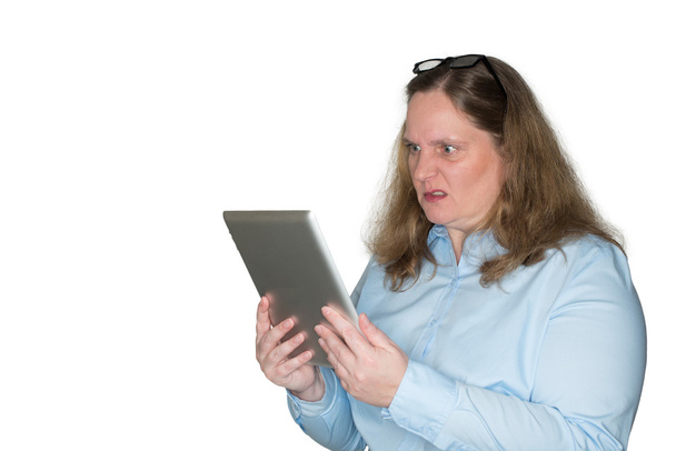 Woman is angry about a message she is reading - Foto, Imagem