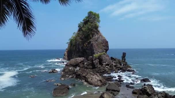 Trópusi strandok korallszirtekkel és gyönyörű hullámokkal, zöld fákkal turisták és látogatók nélkül - Felvétel, videó