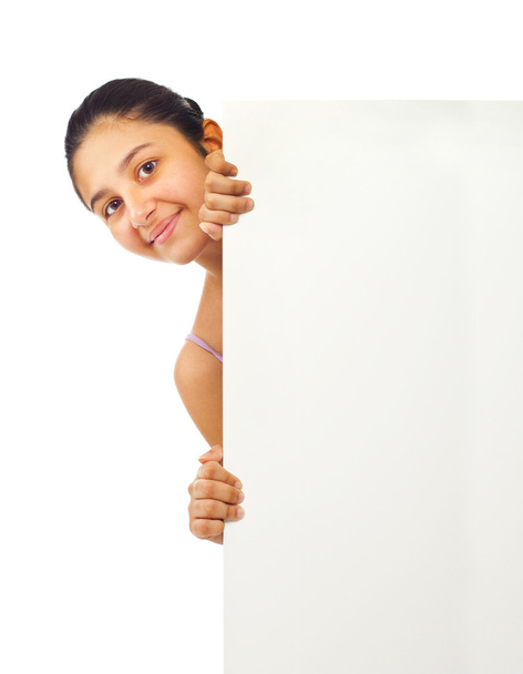 Teen girl holding blank board - Fotoğraf, Görsel