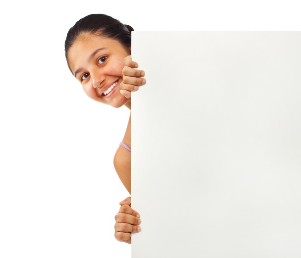 Adolescente menina segurando placa em branco
 - Foto, Imagem