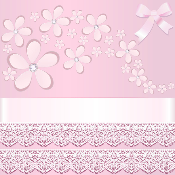 background with paper flowers and stripes with lace - Διάνυσμα, εικόνα