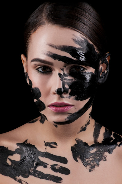 The girl's face in black ink. - Fotó, kép