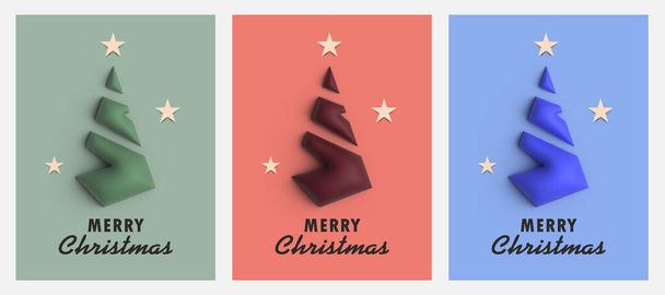 Set di banner di auguri per alberi di rendering 3d per Natale - Vettoriali, immagini