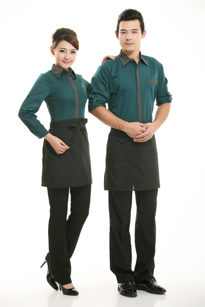 Wear clothing occupation Chinese waiters in white background - Photo, Image
