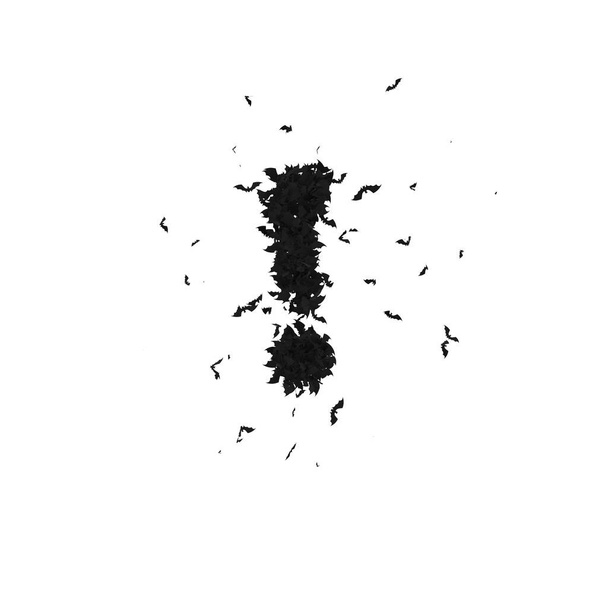 Tipografia de Halloween estática formada de morcegos voadores com alfa o ponto de exclamação do personagem. - Foto, Imagem