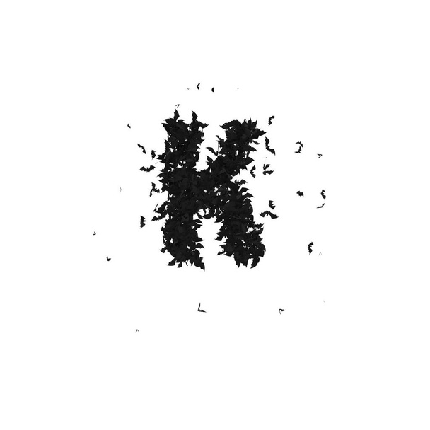 Statische Halloween-Schrift aus fliegenden Fledermäusen mit dem Buchstaben K - Foto, Bild