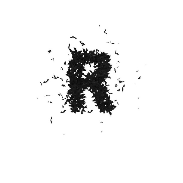 Typeface d'Halloween statique formée de chauves-souris volantes avec alpha le personnage R - Photo, image