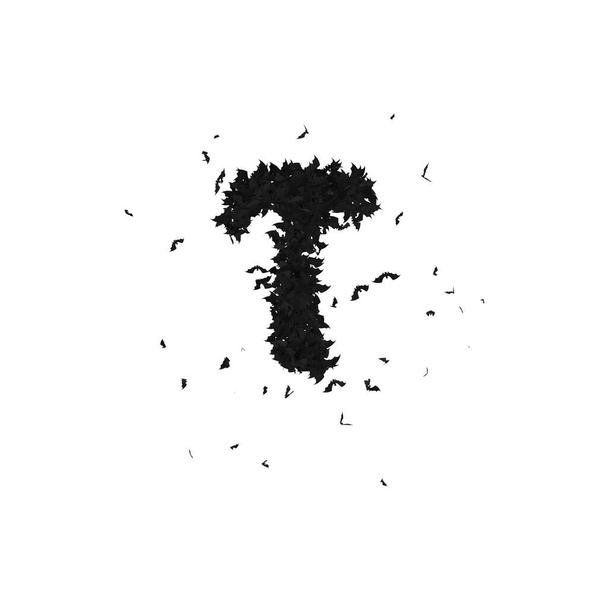 Tipo de letra estática de Halloween formada por murciélagos voladores con alfa el personaje T - Foto, imagen