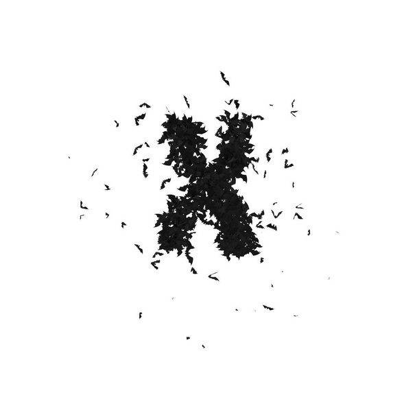 Tipo de letra estática de Halloween formada por murciélagos voladores con alfa el personaje X - Foto, imagen