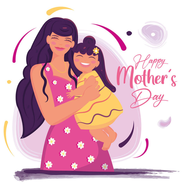 Felice personaggio madre abbracciare sua figlia Festa della mamma Vettore illustrazione - Vettoriali, immagini