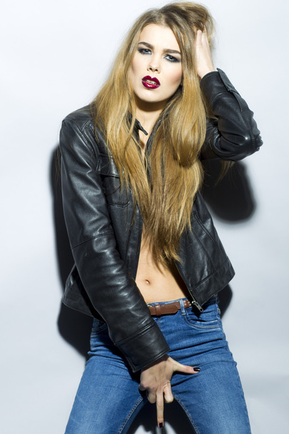 Woman in leather jacket - Photo, Image
