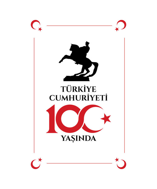 29 Ekim Cumhuriyet bayrami 100.yil. Übersetzung: 29. Oktober Tag der Republik Türkei 100. Jahrestag - Vektor, Bild
