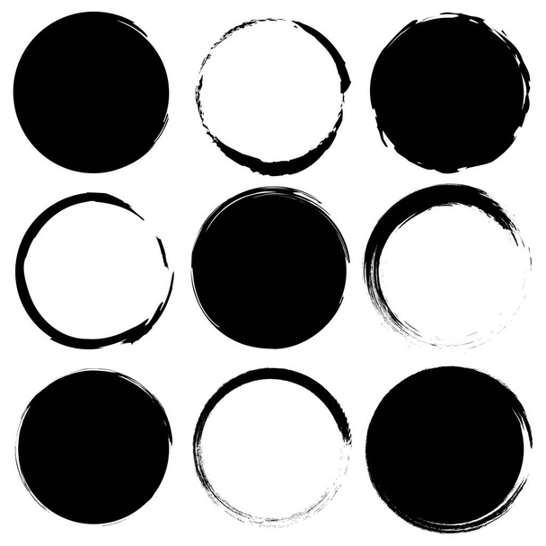 Black circles. Brush round shapes. Black graphic elements for product design, banners and buttons. Vector illustration. EPS 10. Stock image. - Vector, Image