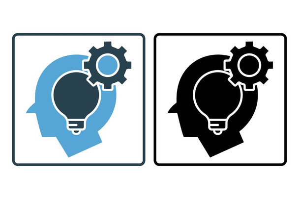 Critical thinking icon. head, bulb and gear icon. suitable for web site design, app, UI, user interfaces, printable etc. Solid icon style. Simple vector design editable - Vector, Image