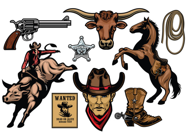 conjunto de objetos cowboy - Vetor, Imagem