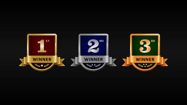 The Pinnacle of Achievement: gouden, zilveren en bronzen emblemen voor onze kampioenen. Vector Illustratie. - Vector, afbeelding