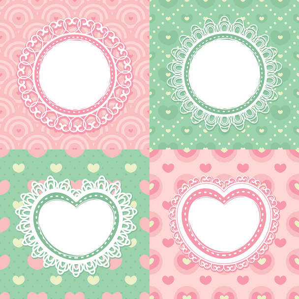Set of lace frames with circles and hearts - Vector, Image