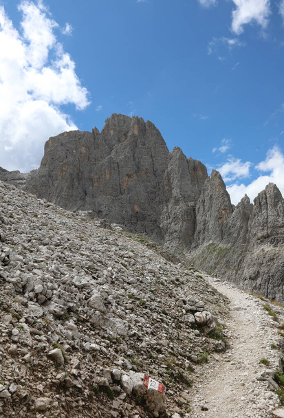 夏に北イタリアのヨーロッパアルプスでPALE DI SAN MARTINOと呼ばれるグループの岩山 - 写真・画像