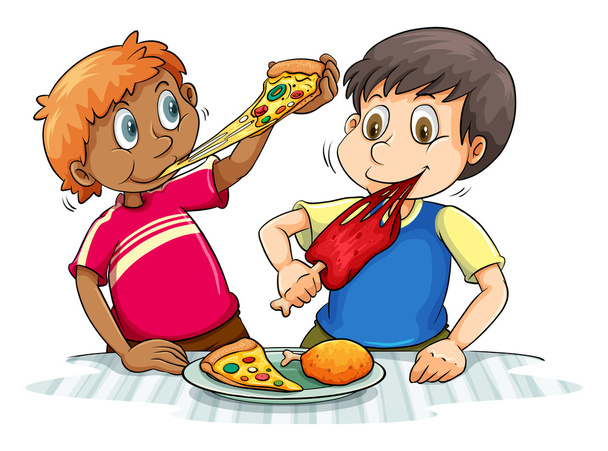 Hungrige Jungen essen - Vektor, Bild