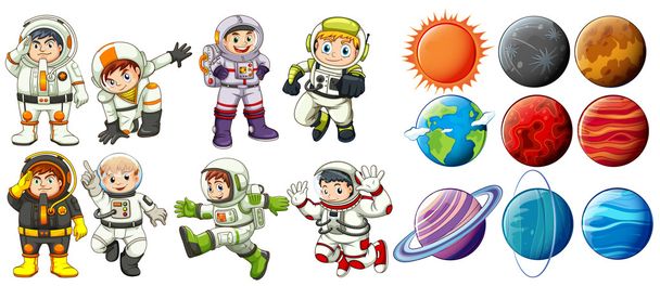 astronauti e pianeti - Vettoriali, immagini