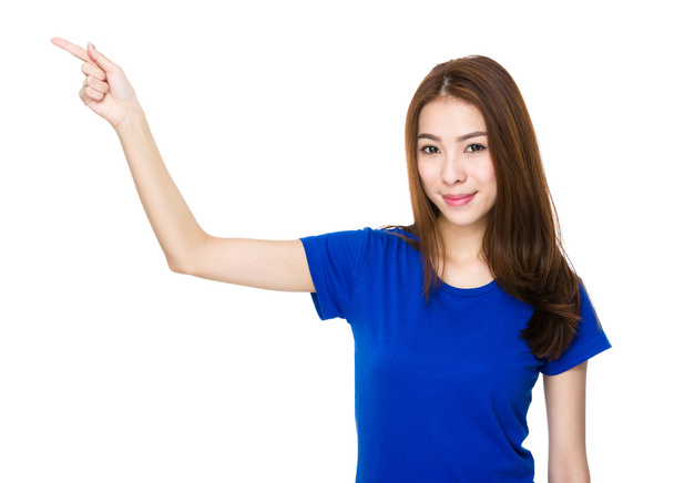 Mujer asiática en camiseta azul
 - Foto, Imagen
