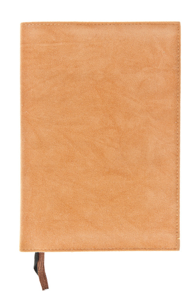 Un libro di velluto marrone con segnalibro isolato su sfondo bianco
 - Foto, immagini