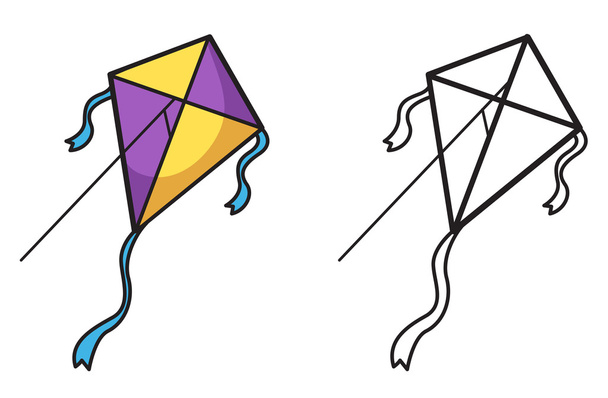 kleurrijk en zwart-wit kite voor kleuren boek - Vector, afbeelding