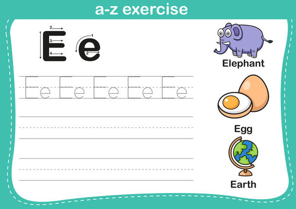 Alphabet a-z exercise with cartoon vocabulary illustration - Vector, Image